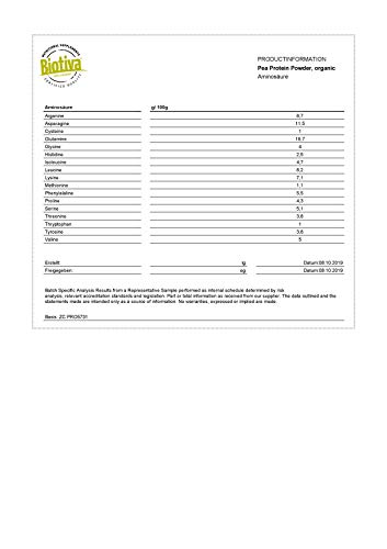 Polvo de guisante orgánico 1 kg - contenido de proteína del 83% - 100% aislado de proteína de guisante - libre de gluten, soja y lactosa