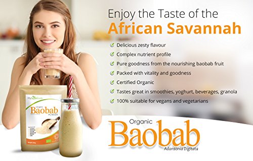 Polvo Orgánico Baobab (500 gramos), MySuperFoods, Repleto de Vitamina C, Calcio, Magnesio, Potasio, Certificado como orgánico por el Soil Association