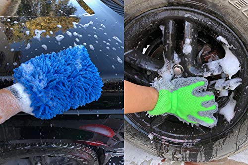 Polyte - Set de Guantes y Manoplas de Chenilla de Microfibra - Ideal para Lavar el Coche y Quitar el Polvo - Multicolor - 20 x 28 cm - Pack de 3