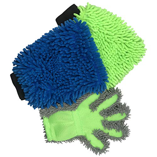 Polyte - Set de Guantes y Manoplas de Chenilla de Microfibra - Ideal para Lavar el Coche y Quitar el Polvo - Multicolor - 20 x 28 cm - Pack de 3