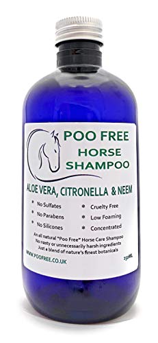 POO FREE Natural - CHAMPÚ para Caballos - con Aloe Vera, CITRONELA & NEEM - 250ml Sulfatos, Sin Parabenos, Sin Silicona. Concentrado, Limpia, Calma, Hidrata, Alivia.