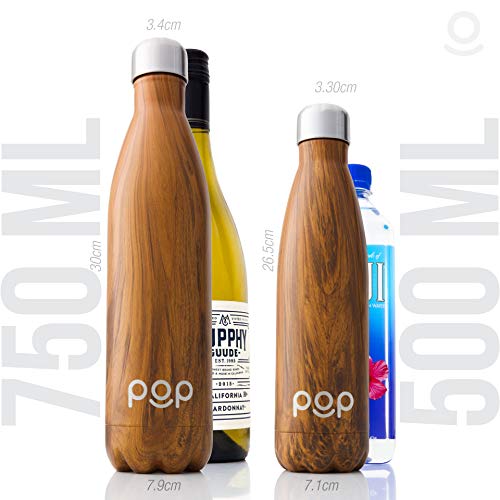 POP Design Botella de Agua, Mantiene Bebidas frías por 24h y Calientes por 12h, Acero Inoxidable con Aislamiento en vacío, Tapón Anti Goteo y Anti Sudor, Libre de BPA, 750 ML, Zebrana