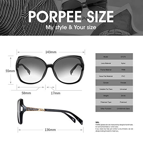 PORPEE Gafas de Sol Mujer Polarizadas, 2020 Gafas de Sol Moda con Tecnología de Incrustación de Diamante - Lente de Nylon Polarizado | UV400 Protection | Resistencia al Deslumbramiento