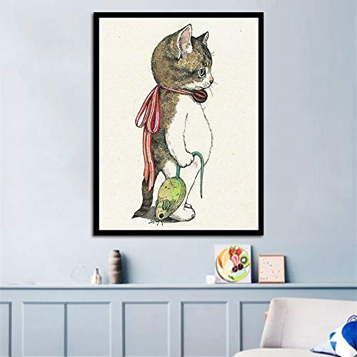 Póster de pared nórdica, diseño de gato y gato, para dormitorio, pasillo, sala de estar, póster modular