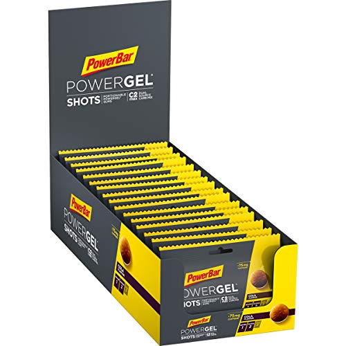 PowerBar PowerGel Shots Cola 16x60g - Gomas de Alta Energía de Carbono + C2MAX Magnesio y Sodio + 75mg Cafeína