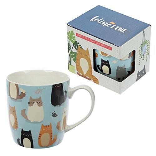 Puckator Taza de Porcelana China, diseño de Gato, Ceniza de Hueso, Mixto, Height 9cm Width 12cm Depth 8.5cm