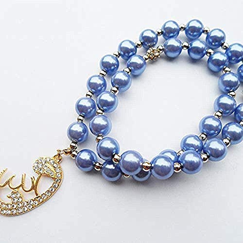 Pulsera, collar, 33 cuentas, 2 capas, azul cielo, perlas, cuentas, colgante religioso, alá, musulmán, pulsera, azul, perla, musulmán, alá, pulsera, joyería, hombre, mujer, pulsera, brazalete, hermana,