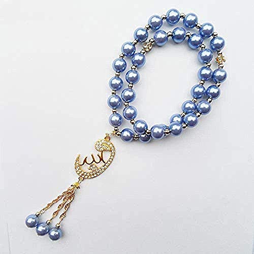 Pulsera, collar, 33 cuentas, 2 capas, azul cielo, perlas, cuentas, colgante religioso, alá, musulmán, pulsera, azul, perla, musulmán, alá, pulsera, joyería, hombre, mujer, pulsera, brazalete, hermana,