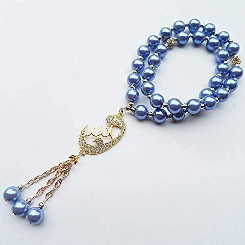 Pulsera, collar, 33 cuentas, 2 capas, azul cielo, perlas, cuentas, colgante religioso, alá, musulmán, pulsera, azul, perla, musulmán, alá, pulsera, joyería, hombre, mujer, pulsera, brazalete, hermana,