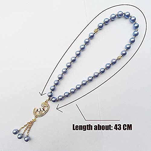 Pulsera, collar, 33 cuentas, 2 capas, azul cielo, perlas, cuentas, colgante religioso, alá, musulmán, pulsera, azul, perla, musulmán, alá, pulsera, joyería, hombre, mujer, pulsera, brazalete, hermana,