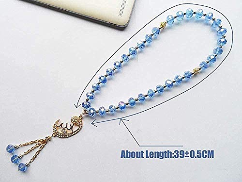 Pulsera, collar, clásico, 2R, cuerda, cadena, azul cielo, cristal, musulmán, pulsera, con, elástico, chapado, oro, aleación, cadena, musulmán, colgante, pulseras, hombre, mujer, pulsera, brazalete, he