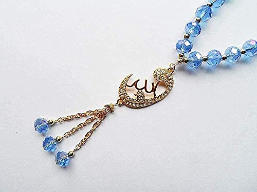 Pulsera, collar, clásico, 2R, cuerda, cadena, azul cielo, cristal, musulmán, pulsera, con, elástico, chapado, oro, aleación, cadena, musulmán, colgante, pulseras, hombre, mujer, pulsera, brazalete, he