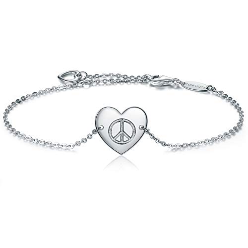 Pulsera de mujer Signo de paz religioso corazón colgante en plata esterlina, Regalo de cumpleaños, Navidad para la madre, esposa, novia, hija, hermana, niña