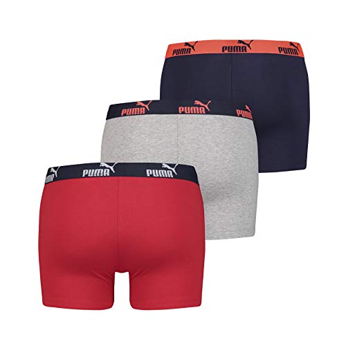 PUMA Hombres Básico Bóxer Sólido Pantalones Cortos (Paquete de 3) - Rojo-Azul Marino, L