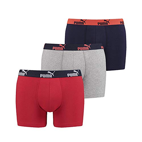 PUMA Hombres Básico Bóxer Sólido Pantalones Cortos (Paquete de 3) - Rojo-Azul Marino, L