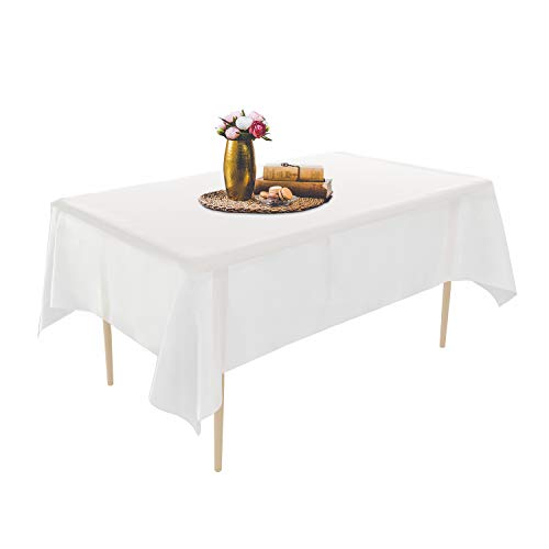 Puricon 6 Unidades Mantel Plástico Desechable 1,37 × 2,74 m, Cubierta Plástica de Mesa Rectángula para Bufé, Fiesta, Cena, Boda, Picnic y Más -Blanco