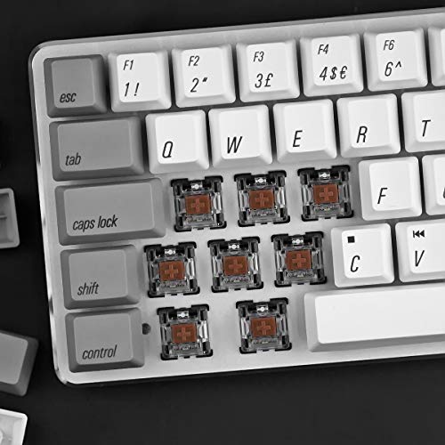 Qisan Teclado mecánico para Juegos Teclas PBT 69 Teclas Gateron Brown Switch White Retroiluminado Reino Unido Diseño Teclado para Juegos-Blanco Gris Combo