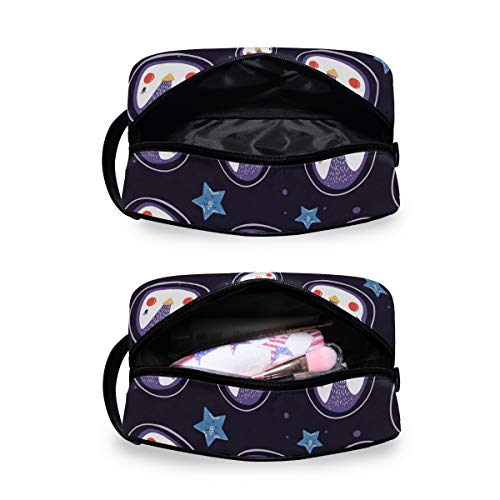 QMIN - Neceser portátil con diseño de pingüinos, pájaros, astronautas, Estrellas, Bolsa de Viaje, multifunción, Bolsa de Maquillaje, Bolsa de Almacenamiento para niños, niñas, Mujeres, Hombres