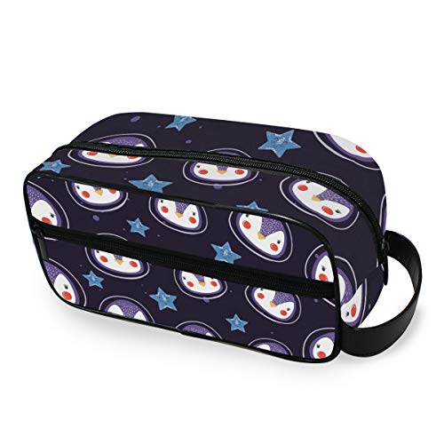 QMIN - Neceser portátil con diseño de pingüinos, pájaros, astronautas, Estrellas, Bolsa de Viaje, multifunción, Bolsa de Maquillaje, Bolsa de Almacenamiento para niños, niñas, Mujeres, Hombres