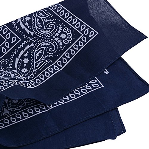 QUMAO Pack de 3 Pañuelos Bandanas de Modelo de Paisley para Cuello/Cabeza Multicolor Múltiple 100% Algodón para Mujer y Hombre (Pack de 3; Blanco&rojo&azul oscuro)