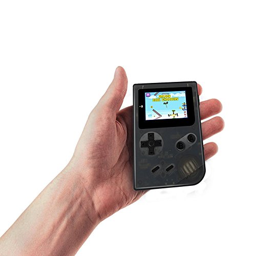 QUMOX Consola de Juego portátil Sistema Mini GBA Retro 2´´ HD Pantalla 613 Juegos clásicos (40 incorporados + 573 Disponibles para descargar), Regalos de cumpleaños para niños, Transparente Negro