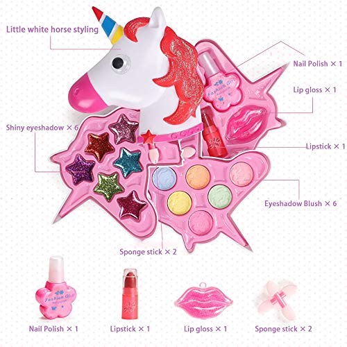 QYHSS Kit Maquillaje Conjunto Cosméticos Moda para Niños, Reales No Tóxicos Seguridad, con Esmalte UñAs Brillo Labios Y Más, para Regalo Regalo Cumpleaños Princesa Niñas Pequeñas