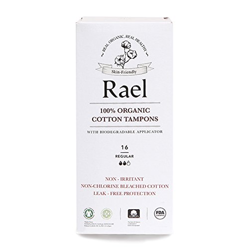 Rael - Tampones blanqueados sin cloro, orgánicos, con aplicador de cartón biodegradable, tamaño regular (16 en total)