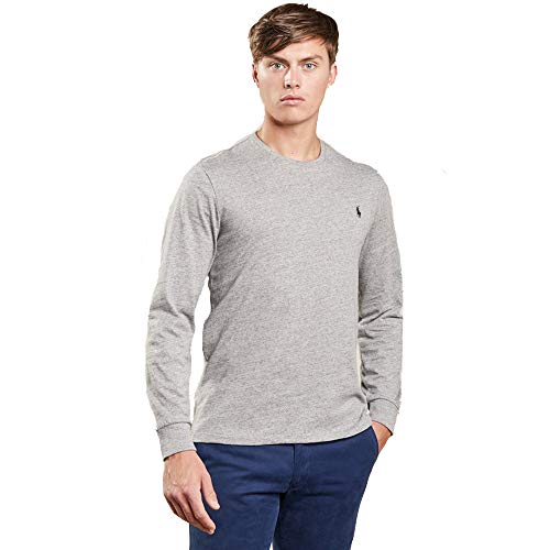 Ralph Lauren Camiseta de Manga Larga para Hombre Custom Fit (L, Gris)