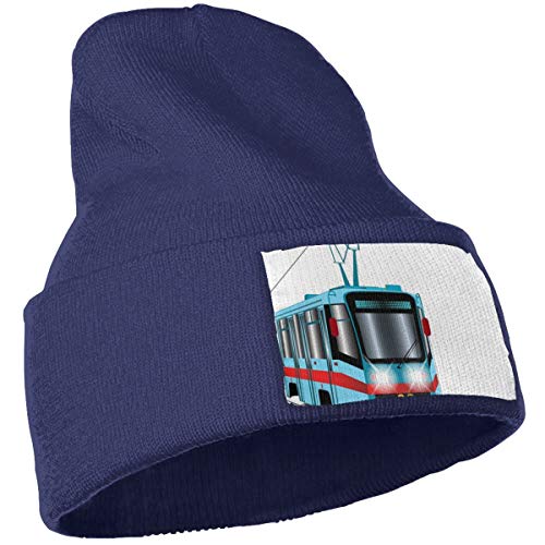 Rcdeey Tranvía Azul con Raya roja Unisex Invierno Verano Cálido con puños Llanura Slouchy Skull Gorro de Punto Diario