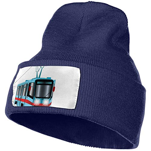 Rcdeey Tranvía Azul con Raya roja Unisex Invierno Verano Cálido con puños Llanura Slouchy Skull Gorro de Punto Diario