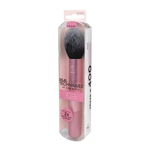 Real Techniques Blush Brush - Brochas de maquillaje faciales (Blush brush, Redondeado, Fino, Sintético, Negro, Rosa, 1 pieza, el embalaje o el manejar pueden variar