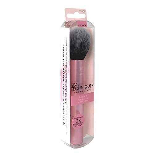 Real Techniques Blush Brush - Brochas de maquillaje faciales (Blush brush, Redondeado, Fino, Sintético, Negro, Rosa, 1 pieza, el embalaje o el manejar pueden variar