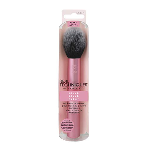 Real Techniques Blush Brush - Brochas de maquillaje faciales (Blush brush, Redondeado, Fino, Sintético, Negro, Rosa, 1 pieza, el embalaje o el manejar pueden variar