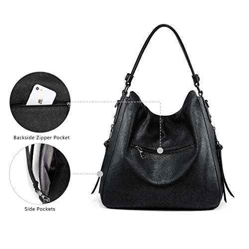 Realer Bolso Mujer Hobo Casual Bolsos Bandolera Sintetico Bolsos de Hombro Cuero PU Grande Shopper Bolsa Tote Vintage Negro