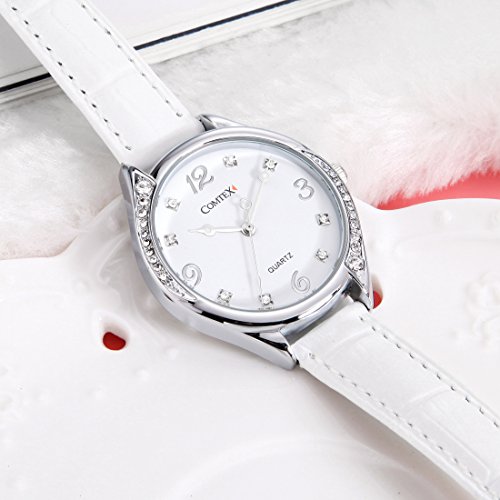 Reloj Comtex de pulsera de cuarzo analógico para mujer, resistente al agua, con correa de piel.