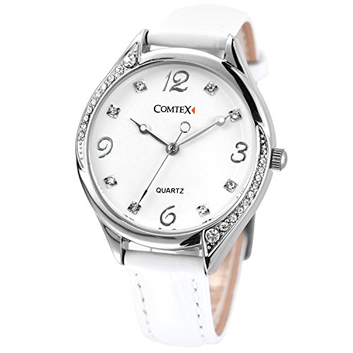 Reloj Comtex de pulsera de cuarzo analógico para mujer, resistente al agua, con correa de piel.