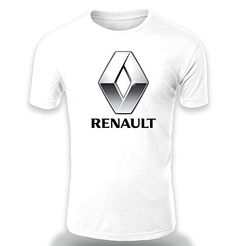 Renault Logo Camiseta Hombre Coche Clipart Car Auto tee Top Negro Blanco Mangas Cortas Presente (5XL, White)