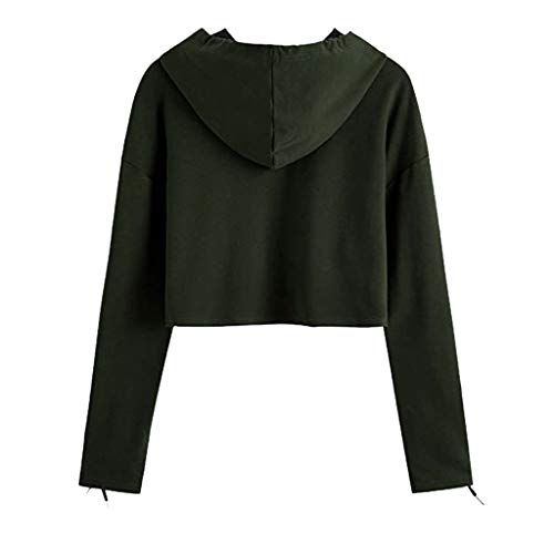 ReooLy Blusa Informal con Capucha y Manga Larga desgastada para Mujer（Verde，M）