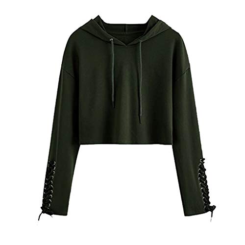 ReooLy Blusa Informal con Capucha y Manga Larga desgastada para Mujer（Verde，M）