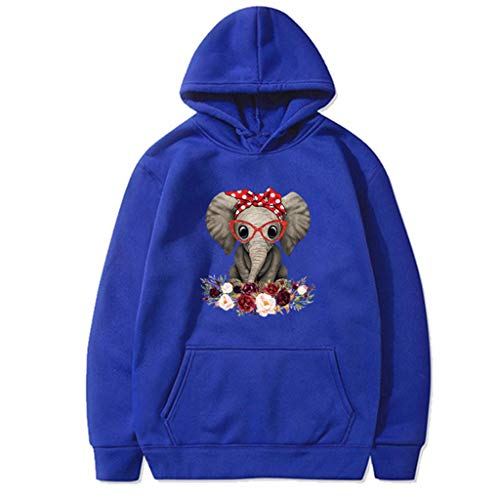 ReooLy Parte Superior Caliente, Sudadera con Capucha Holgada para Mujer, Cuello Redondo, Estampado de Girasol, Manga Larga(B-Azul，S)