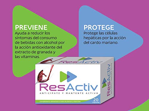 ResActiv - 20 cápsulas - Complemento Alimenticio Natural | Previene los Síntomas de la Resaca | Protector de Hígado | Contiene Antioxidantes y Cardo Mariano | ANTICÍPATE Y MANTENTE ACTIVO