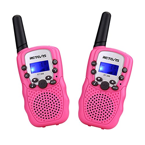 Retevis RT388 Walkie Talkie Niños PMR446 8 Canales LCD Pantalla Función VOX 10 Tonos de llamada Linterna Incorporado Walkie Talkie Niñas Juguete Regalo para Niños (Rosa, 1 Par)