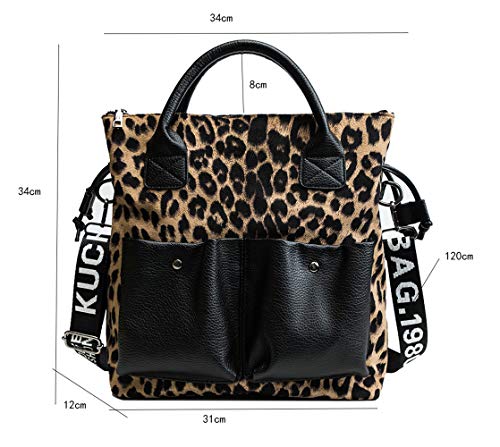 RFVBNM Elegante Leopardo Bolso de Gran Capacidad Bolso Femenino Peludo Bolso de un Solo Hombro Bolso Especial, Caqui