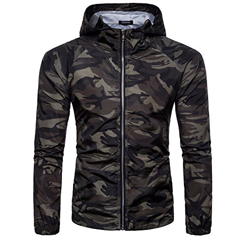 riou Hombre Camuflaje Estampado Bronceado Sudadera con Capucha Blusa Superior Sudadera con Capucha