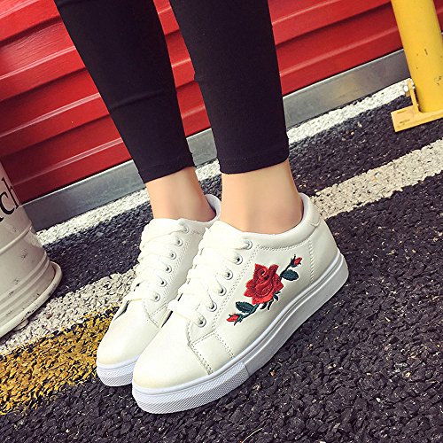 riou Zapatillas Deportivas de Mujer Zapatos Bordados Flor Blanca de Encaje Zapatillas Respirable Mocasines Deportes Casual Sandalias Antideslizantes Correr Calzado Deportivo Zapatilla