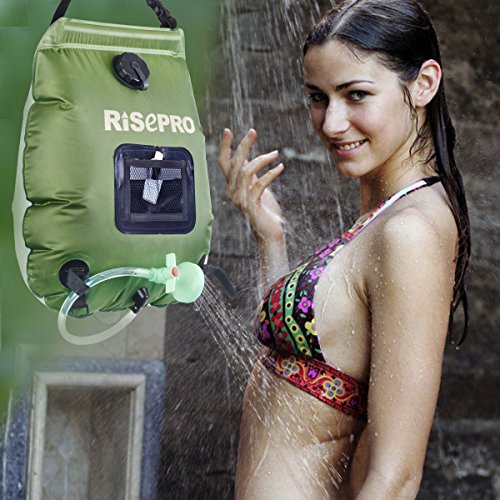 RISEPRO  Bolsa solar de ducha, 5 galones/20 l. Bolsa de ducha con calefacción solar para acampar con agua caliente a temperatura 45 °C, para senderismo, escalada