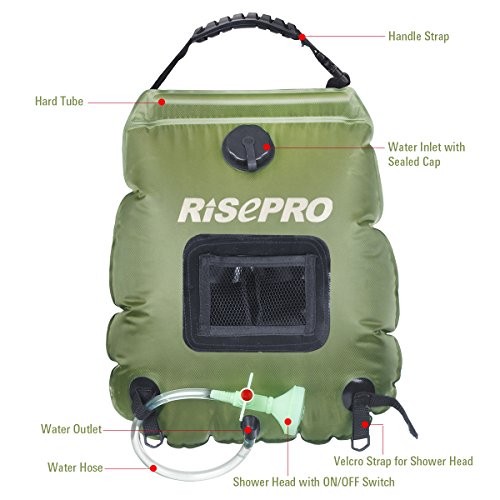 RISEPRO  Bolsa solar de ducha, 5 galones/20 l. Bolsa de ducha con calefacción solar para acampar con agua caliente a temperatura 45 °C, para senderismo, escalada