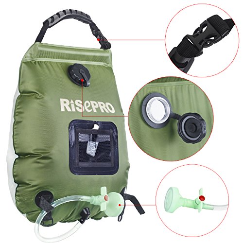 RISEPRO  Bolsa solar de ducha, 5 galones/20 l. Bolsa de ducha con calefacción solar para acampar con agua caliente a temperatura 45 °C, para senderismo, escalada