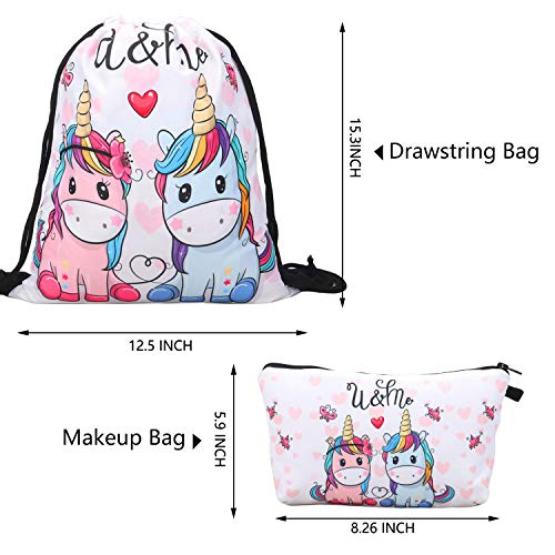 RLGPBON Pack de 5 Regalos de Unicornio para niñas, Mochila con cordón Bags/Maquillaje Bolsa/Collar Aleación Cadena/Lazos para el Cabello