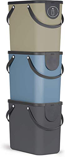 Rotho Albula, Juego de 3 sistemas de separación de residuos 25l para la cocina, Plástico PP sin BPA, antracita, azul, cappuccino, 3 x 25l 40.0 x 23.5 x 43.5 cm